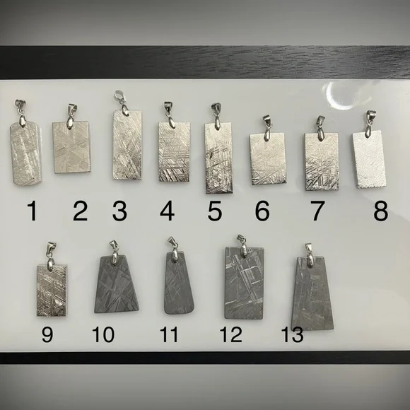 Natural Muonionalusta Meteorite FreeSize Rectangular Silver Pendant 925 Unisex